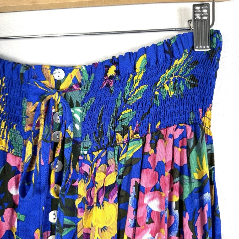 Floral Blue Maxi Skirt with Smocked Waist - Picture 2 of 12